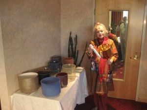 Karisma with her tuned up set of singing bowls at the Kryon's Show at the Marriot Hotel in Boulder, Co.